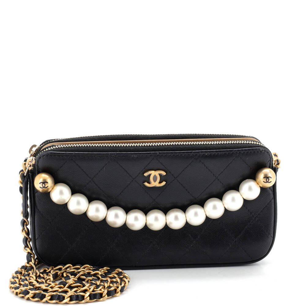 Chanel Chic Pearls Double Zip Clutch with Chain Quilted Lambskin - Picture 1 of 6